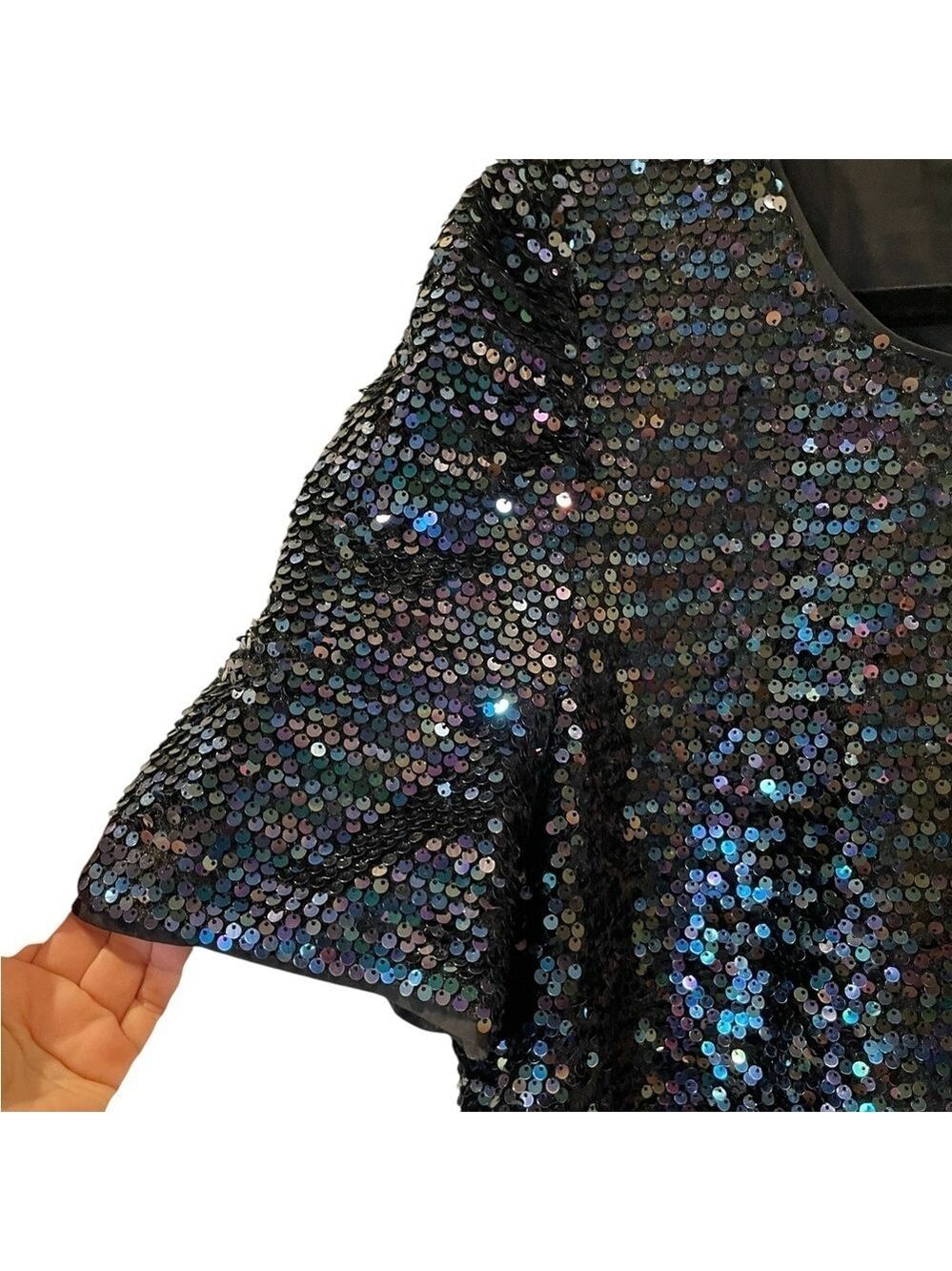 Cece Women’s Iridescent Sequin Mesh Dressy Blouse Top Shirt Dressy Party Size XL - Picture 7 of 7